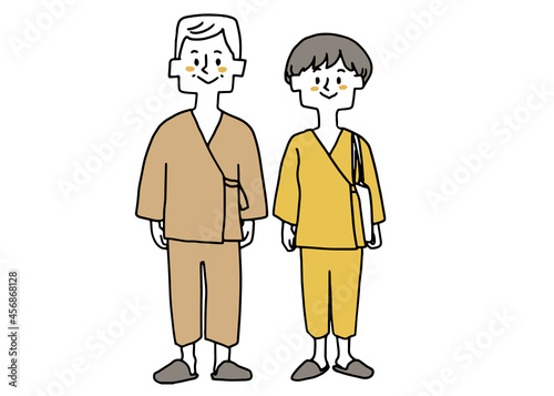 人間ドッグを受ける高齢男性と若い女性のセット