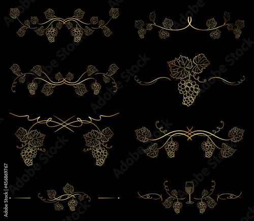 golden delimiters with grape - decorative vector branches
