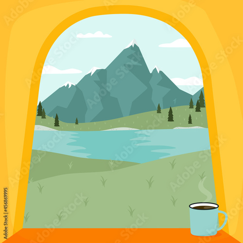 View from the tourist tent on the mountains and nature.