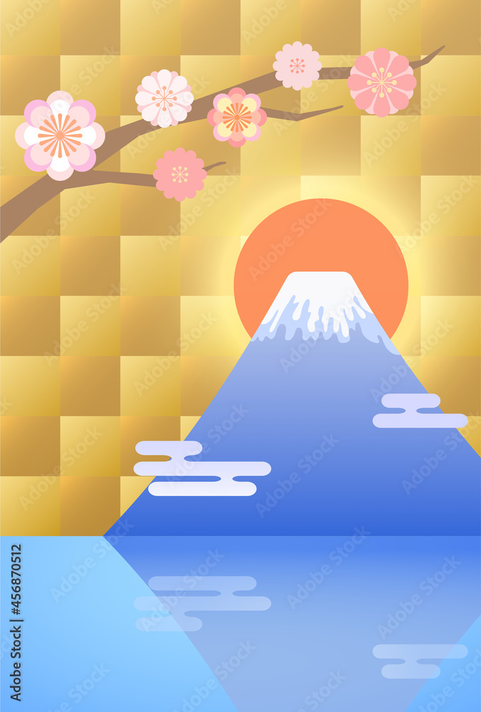 Fototapeta premium 富士山ご来光の壁紙背景イラスト