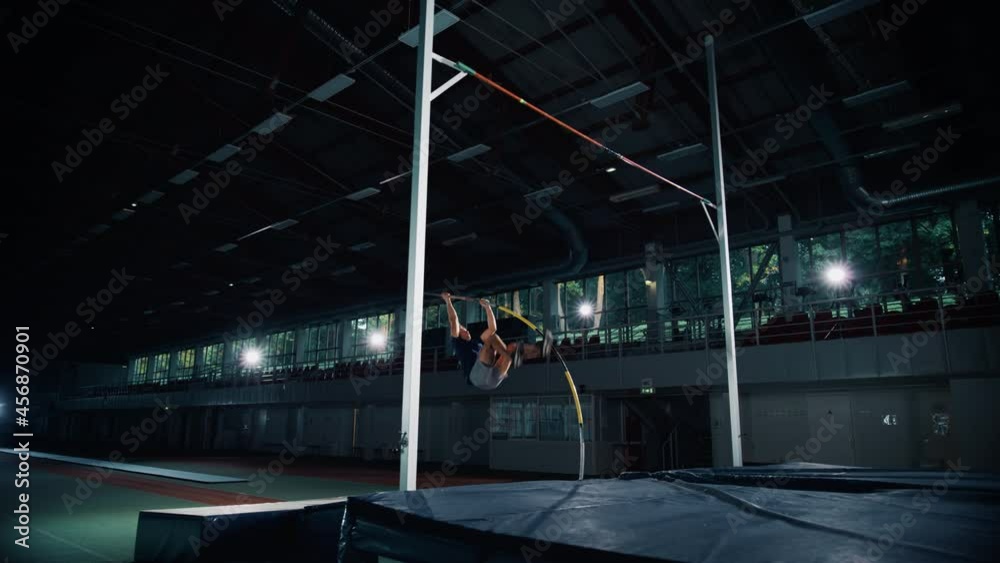 Pole Vault Jumping Professional Male Athlete Running with Pole