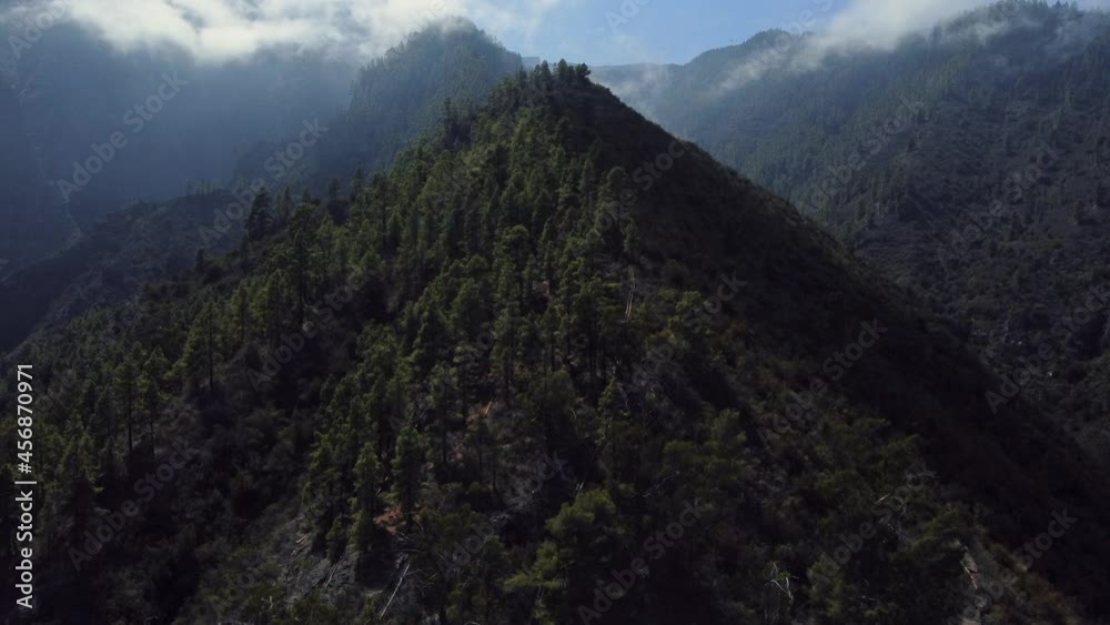 Steep Mountain Slopes And Lush Forests at Güímar, Tenerife Spain - aerial shot Steep Mountain Slopes And Lush Forests at Güímar, Tenerife Spain - aerial shot