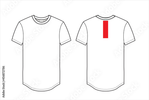 T-shirt design with round hem, details sketch for men