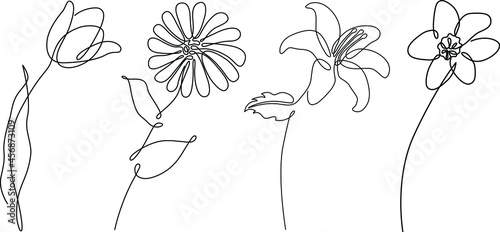 Abstract line flower. Continuous vector art. Stylized black line sketch