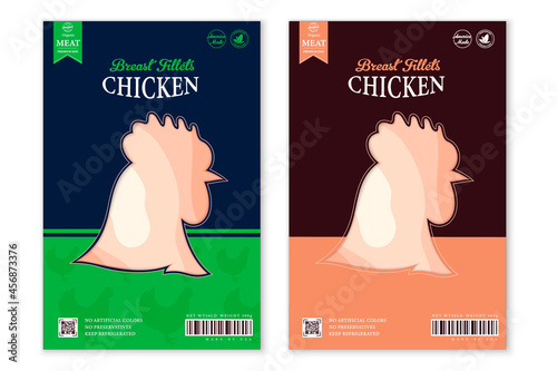 Vector chicken meat packaging or label design. Hen silhouette. Butcher's shop or poultry farming design elements