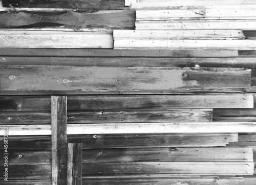 Old, worn out wooden wall of a house in Scandinavia, Finland