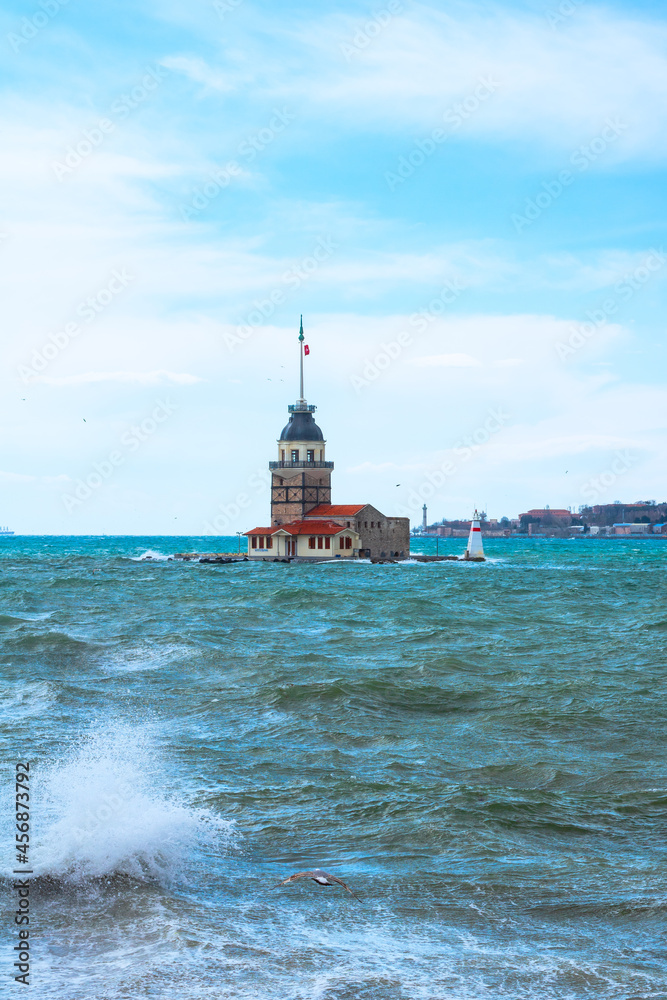 Maiden's Tower at windy air. Istanbul background photo.