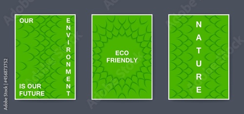Three ready-made posters on the theme of the ecology of the planet. Environmental protection and care for nature. Vector template