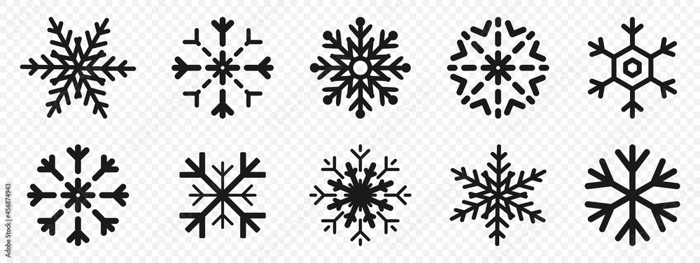 Snowflakes. Snowflakes in flat design. Black snowflake. Snowflakes, isolated. Vector illustration - obrazy, fototapety, plakaty 