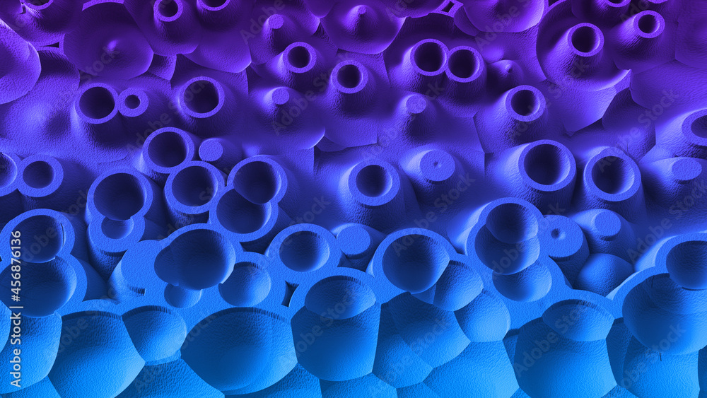 Blue background with crater like holes. Abstract background. 3D render / rendering Blue background with crater like holes. Abstract background. 3D render / rendering