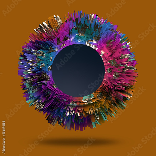 Brightly colored abstract shape with copy space to be used as artistic background. 3D render / rendering.