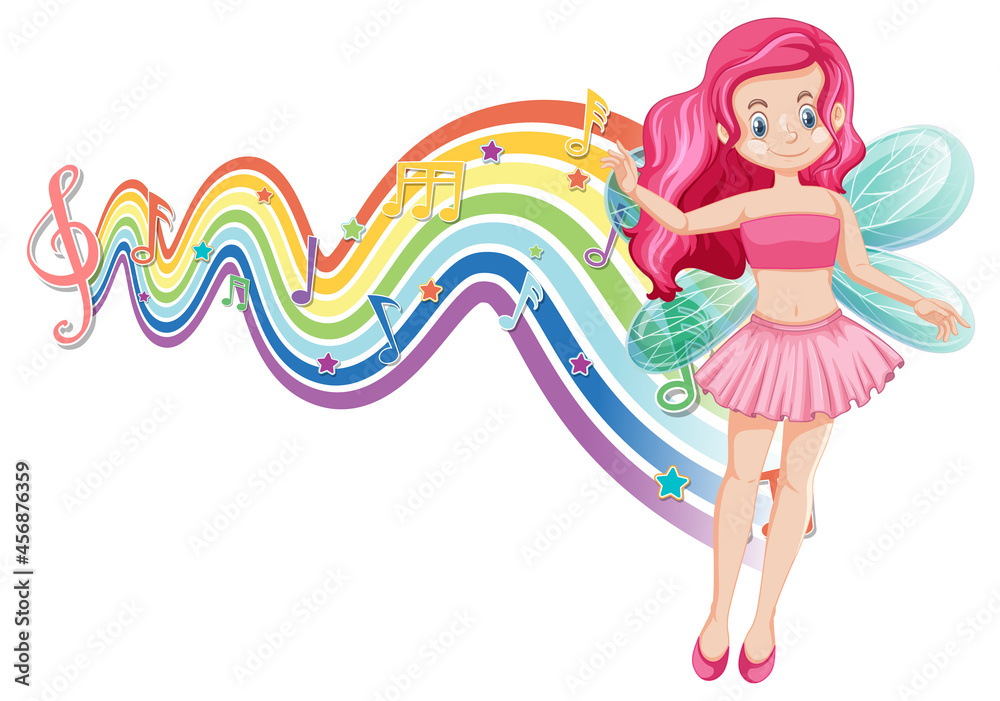 Cute fairy cartoon character with melody rainbow wave Cute fairy cartoon character with melody rainbow wave