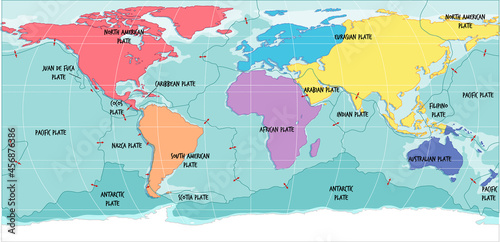 World Map Showing Tectonic Plates Boundaries