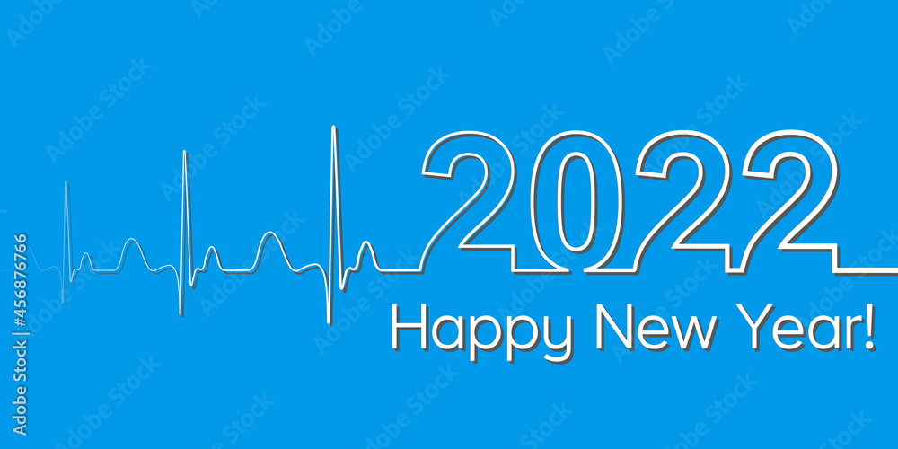 Medical Christmas banner, 2022 happy new year, vector 2022 health medical style wave heartbeat, concept healthy lifestyle, 3D effect shadow