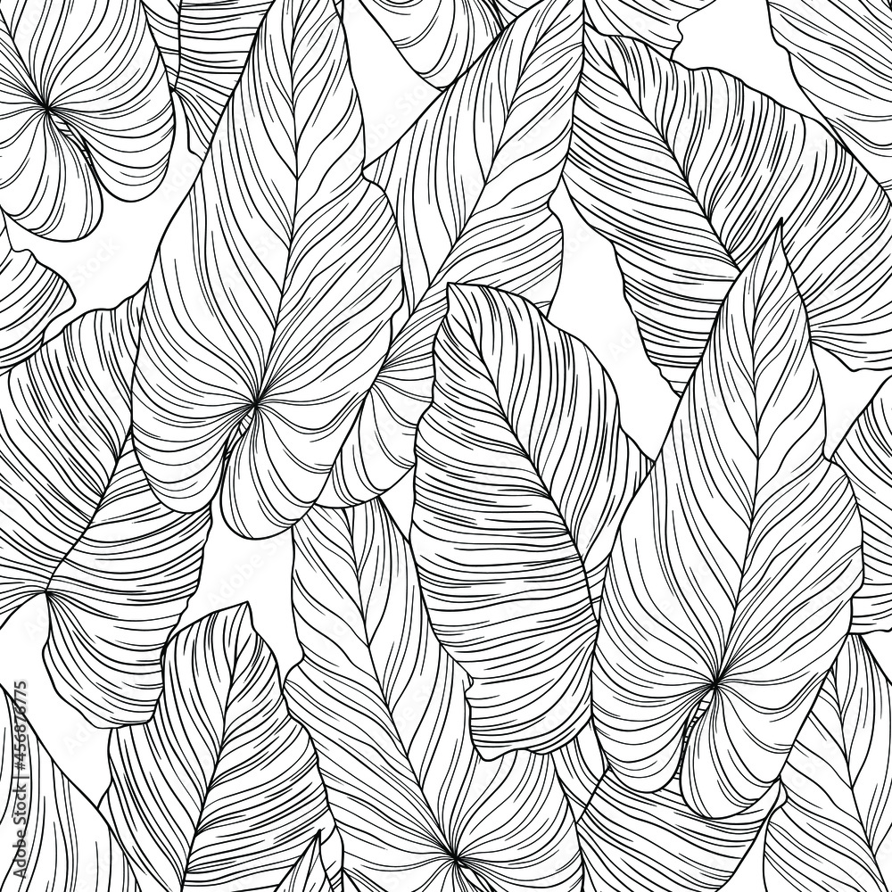 Pattern with tropical leaves. Vector hand drawn Pattern with tropical leaves. Vector hand drawn