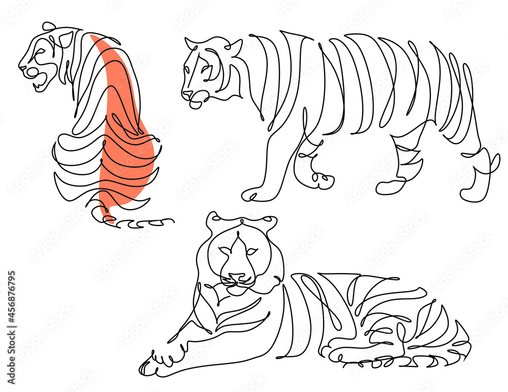 Tiger vector animal wild one line design. Chinese new year 2022 year of the  tiger, line art Stock Vector