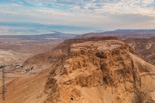 Aerial View of Mesa with Massada Fortress On Top, Israel photo