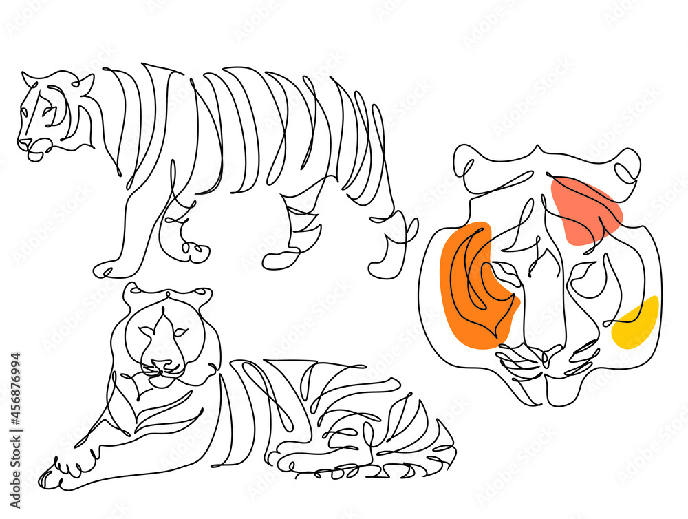 Tiger vector animal wild one line design. Chinese new year 2022 year of the tiger, line art
