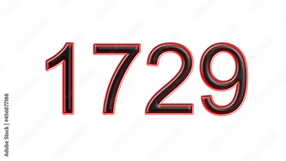 red 1729 number 3d effect white background red 1729 number 3d effect white background