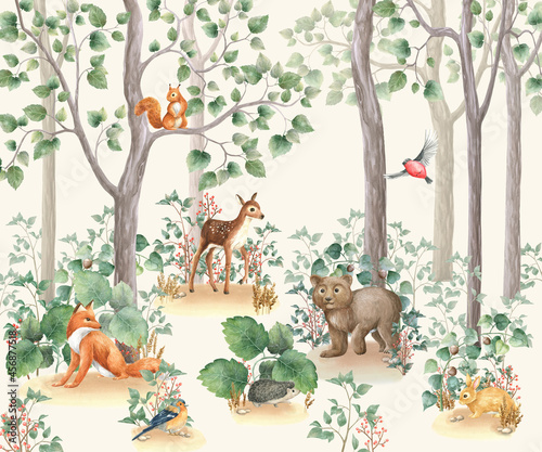 Woodland stories watercolor illustration