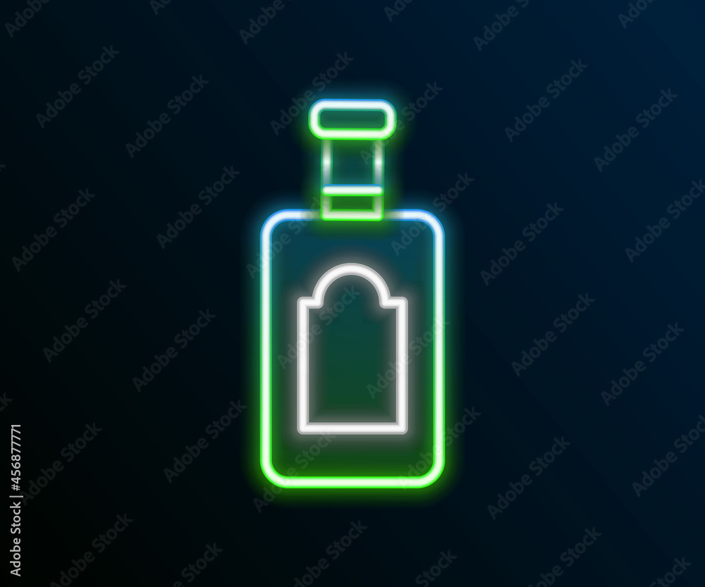 Glowing neon line Whiskey bottle icon isolated on black background. Colorful outline concept. Vector