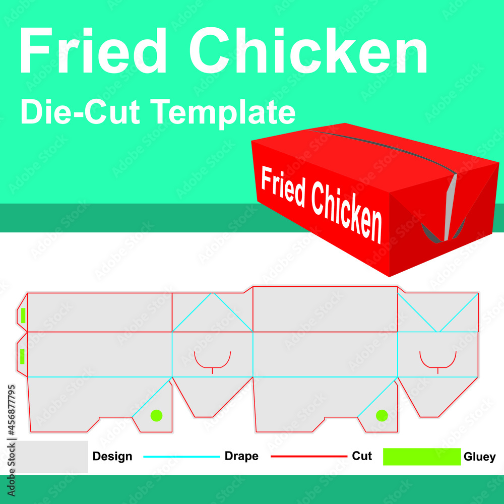 Fried chicken Box with Die-Cut Template