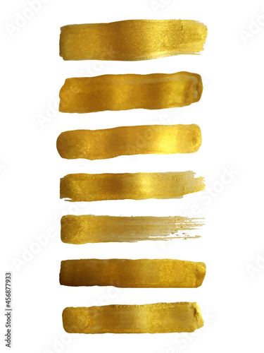 Set of vector gold paint smear stain. Abstract gold glittering textured art illustration.