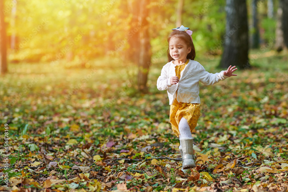 Scared small girl run in park Scared small girl run in park