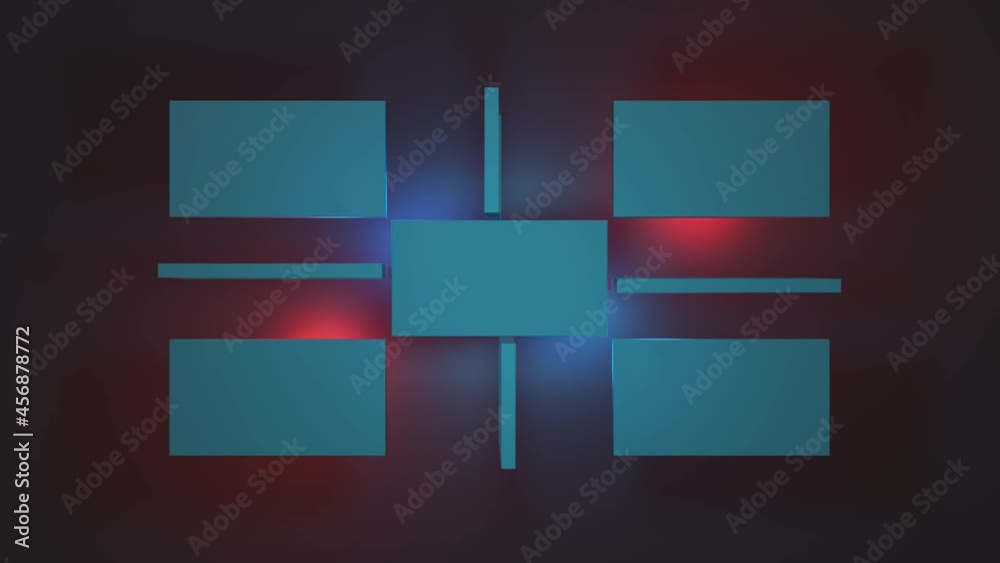 3d rendering of abstract background with blue panels and red lights in a looping motion. Abstract background. 3d rendering of abstract background with blue panels and red lights in a looping motion. Abstract background.