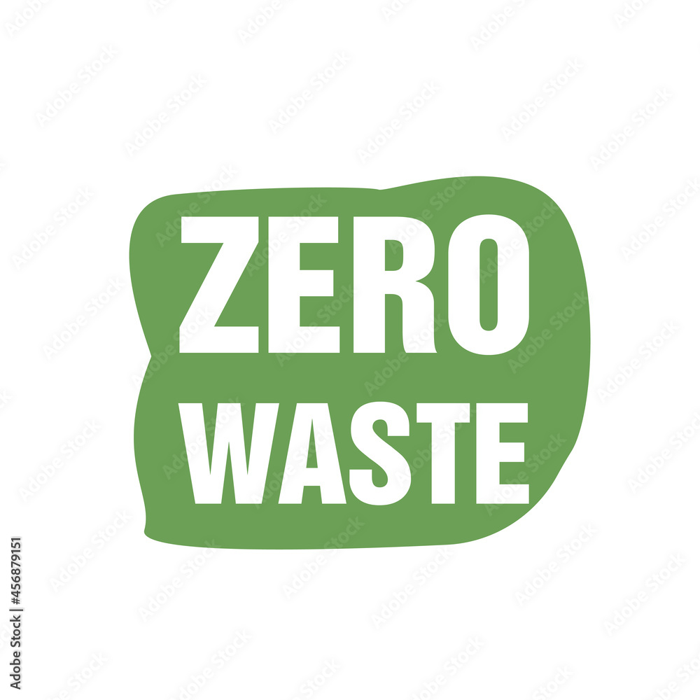 Zero waste handwritten text title sign with green eco Zero waste handwritten text title sign with green eco