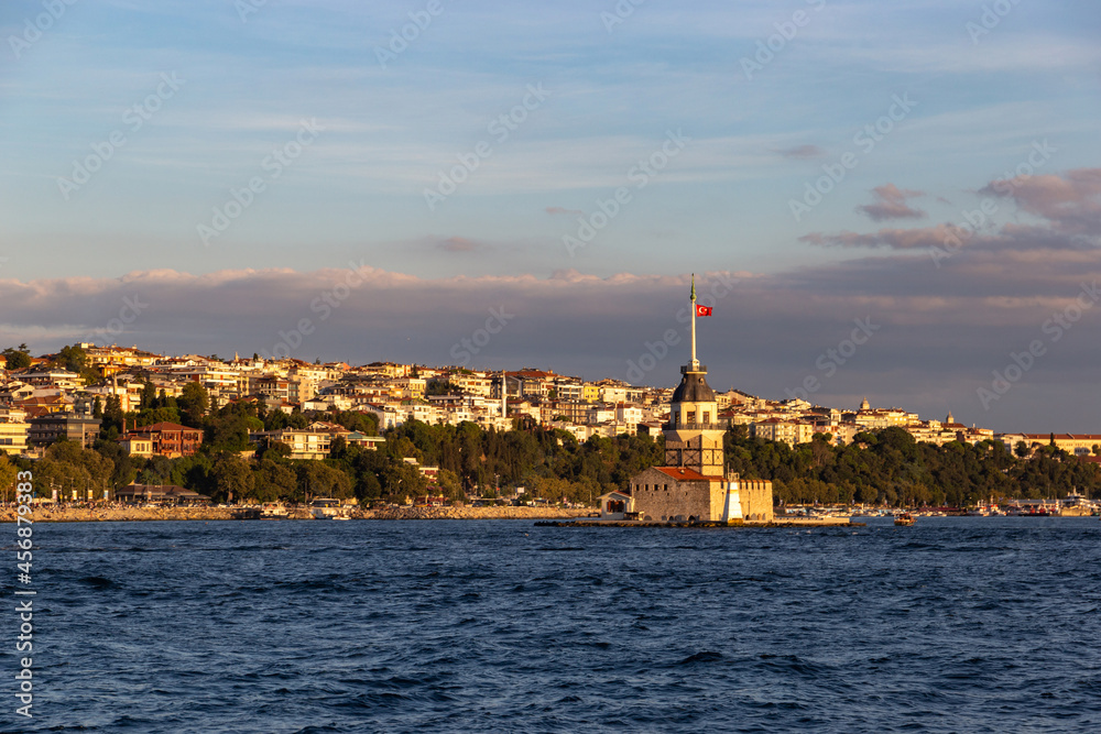 Maiden's Tower or Kiz Kulesi located in the middle of Bosporus. Istanbul, Turkey