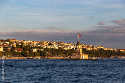 Maiden's Tower or Kiz Kulesi located in the middle of Bosporus. Istanbul, Turkey