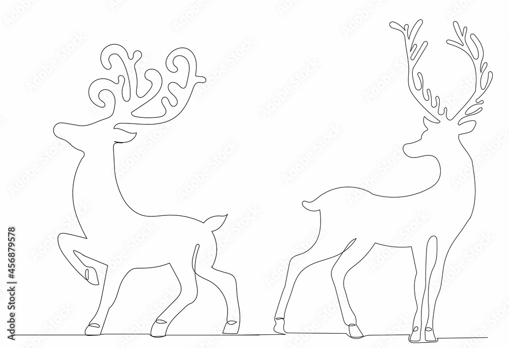Obraz premium deer drawing by one continuous line, isolated