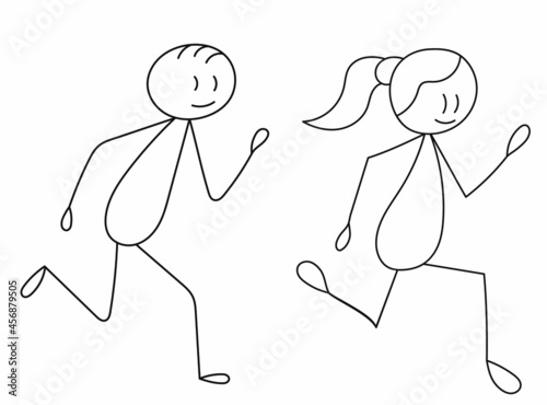 stick figure man and woman running isolated