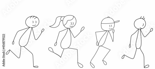 stick figure running people in isolation