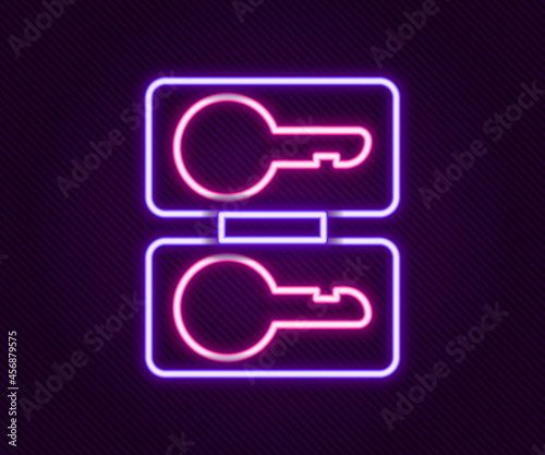 Glowing neon line Metal mold plates for casting keys icon isolated on black background. Set for mass production and forgery of the keys. Colorful outline concept. Vector