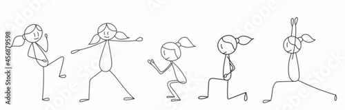 stick figure girl doing exercises, going in for sports