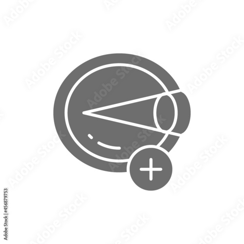 Vector hyperopia, eye disease, astigmatism grey icon.