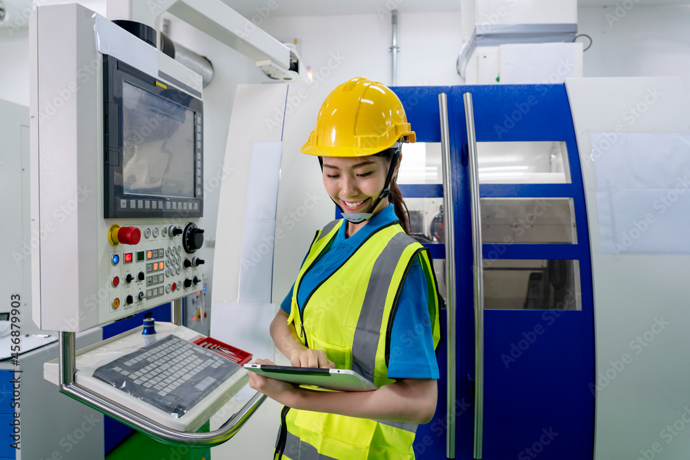 Professional young woman Engineer. Engineering quality control. Check in factory machines green screen. Industrial Engineer concept. Professional young woman Engineer. Engineering quality control. Check in factory machines green screen. Industrial Engineer concept.
