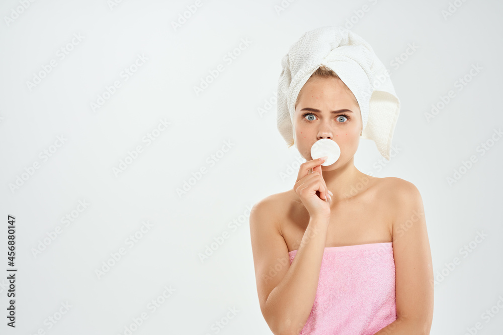 pretty woman with bare shoulders cotton pad clean skin acne lifestyle pretty woman with bare shoulders cotton pad clean skin acne lifestyle
