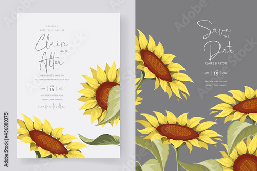 Beautiful sunflower wedding invitation card template