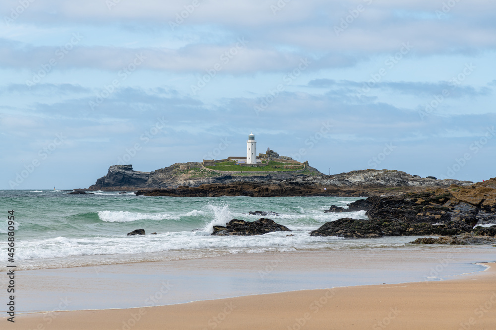 The view out to Godrevy lighthouse island from Gwithian beach, Cornwall 
