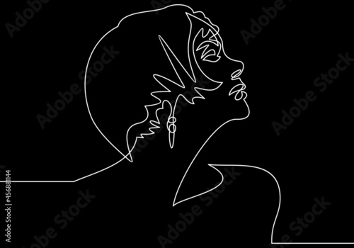 Retro Woman Portrait. Vintage Styled Girl. Old Fashioned Makeup and Finger Wave Hairstyle. 20's or 30's style.continuous line drawing