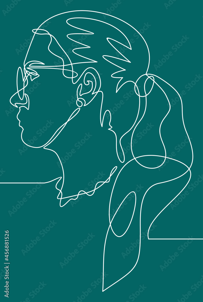 Continuous one line drawing woman face in glasses.