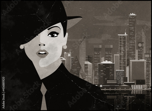 Fashion woman in New York City. Retro style illustration.