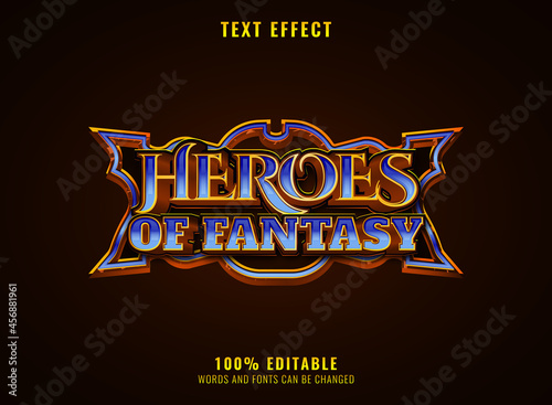 golden diamond heroes of fantasy rpg game logo title text effect with frame