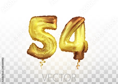 vector Golden foil number 54 fifty four metallic balloon. Party decoration golden balloons. Anniversary sign for happy holiday, celebration, birthday photo