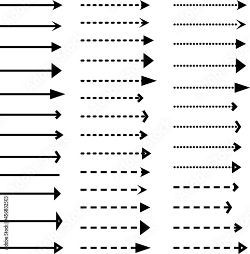 シンプルな矢印といろいろな点線の矢印セット