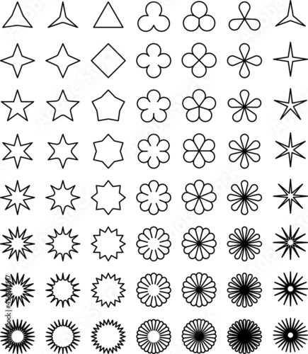 星形やお花の形バリエーションセット白黒