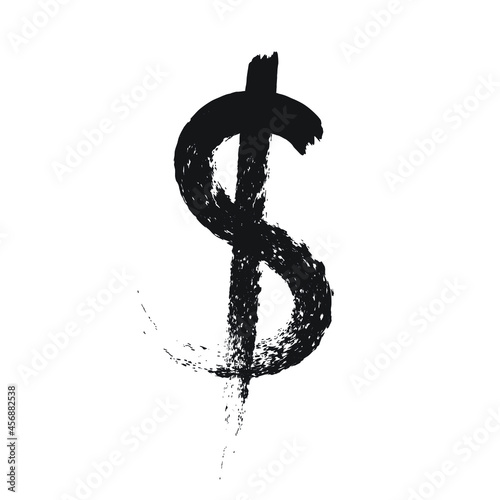 Black hand drawn dollar grunge in grunge style on white